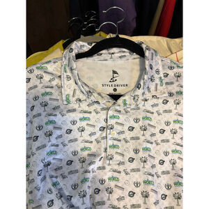 Men's STYLE DRIVER White Green Patterned Polo Shirt XL